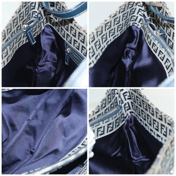 FENDI Zucchino Canvas Mamma Baguette Shoulder Bag Navy Silver Auth 142298 - Picture 15 of 16